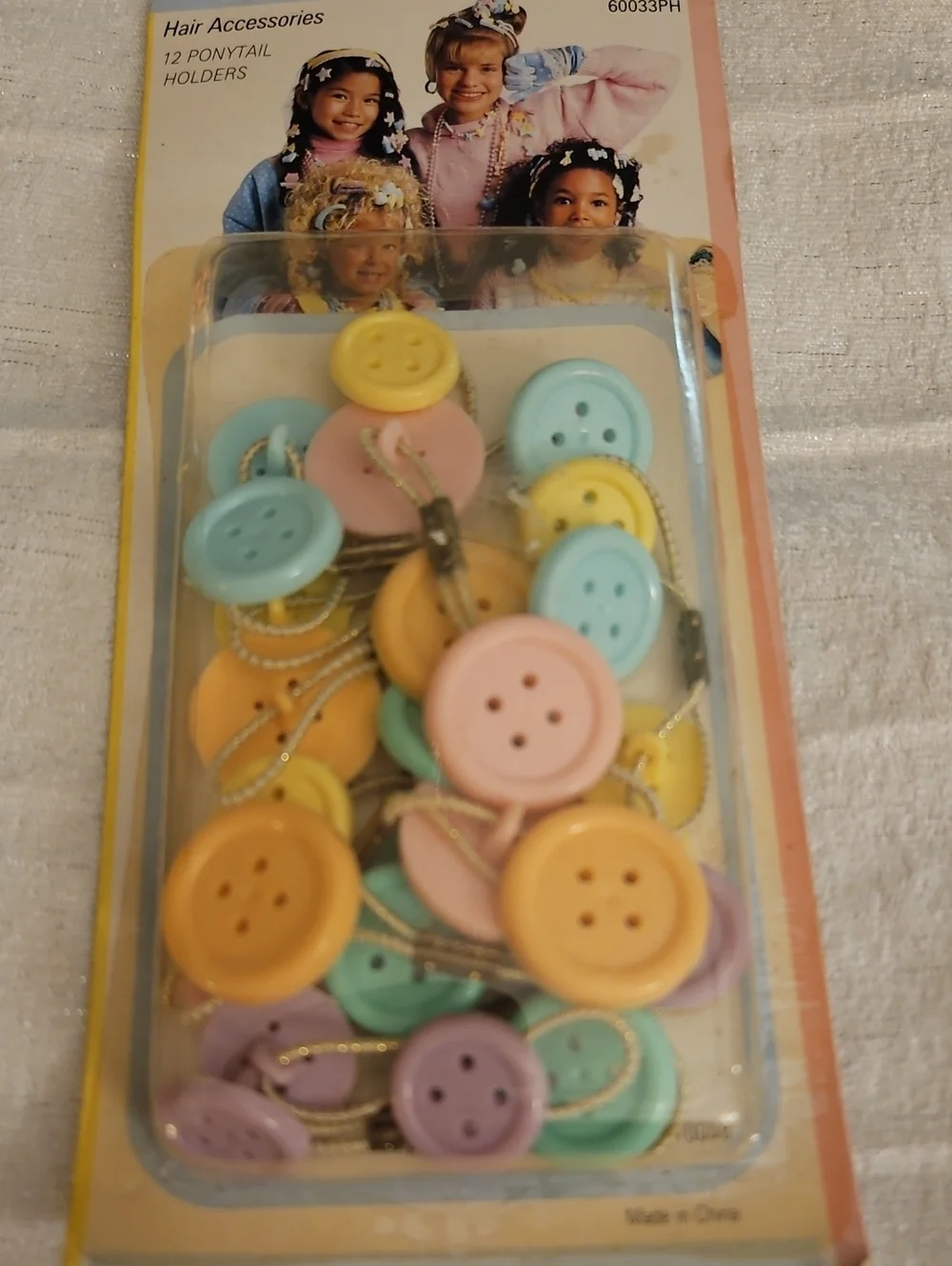 Vtg COLOR MATES 1980s Pastel Button Ponytail Holders - 12 Pack
